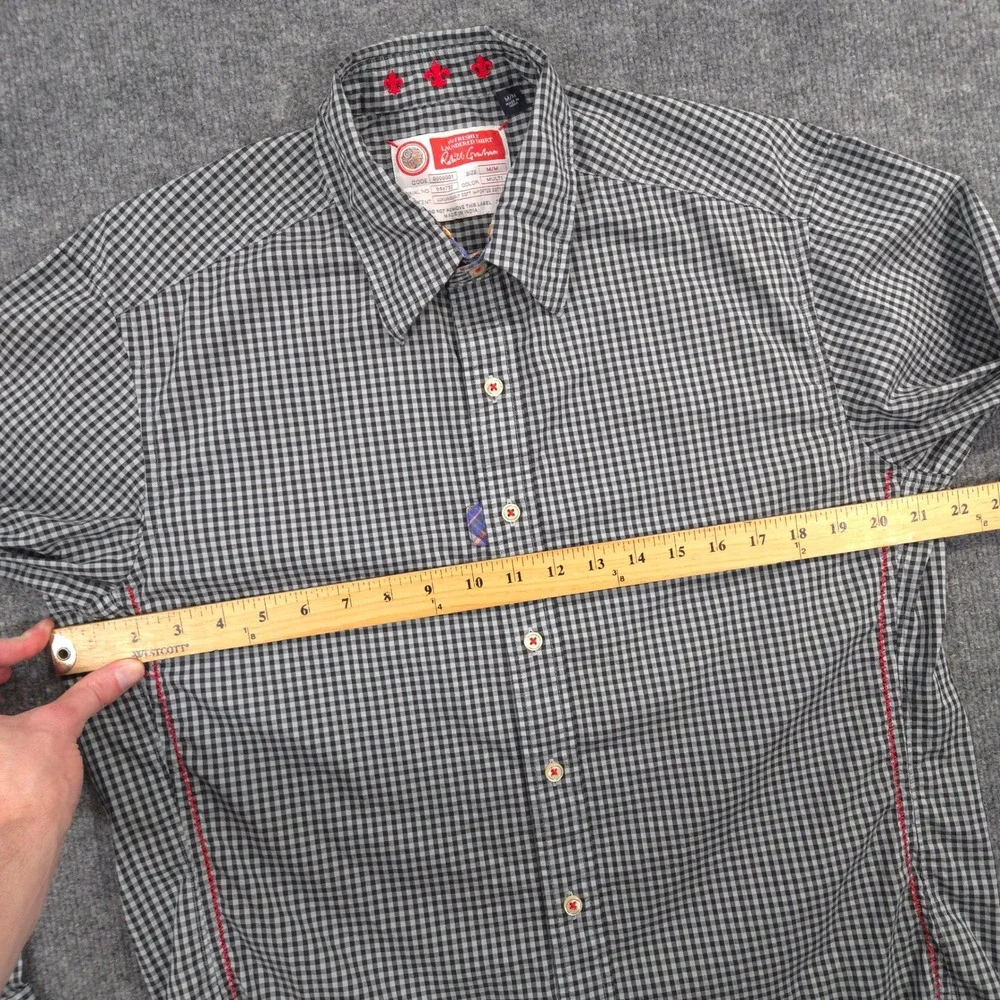 Robert Graham Shirt Mens M Gray Black Gingham Check Long Sleeve Button Up Preppy